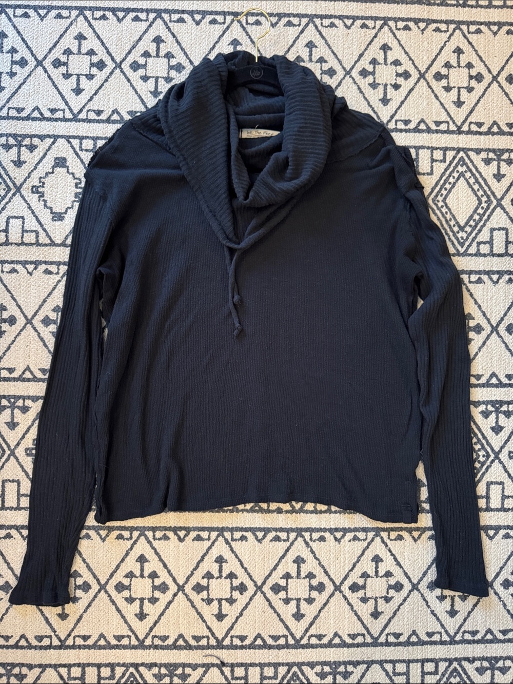 We The Free Black Cotton Ribbed Cowl Neck Sweater